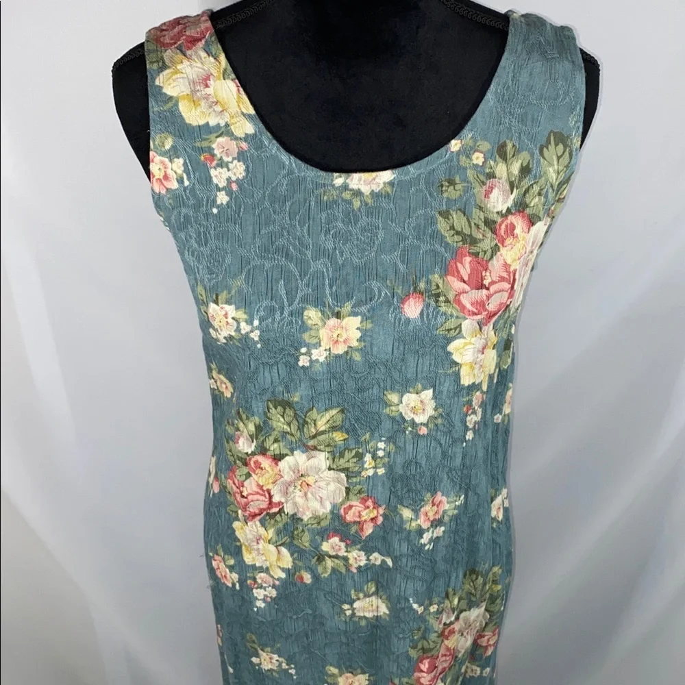 Vintage K Studio Blue Floral Maxi Dress Rayon 90s Cottagecore 10 - Picture 2 of 12